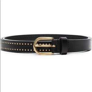 Isabel Marant - black thin belt with flat gold studs